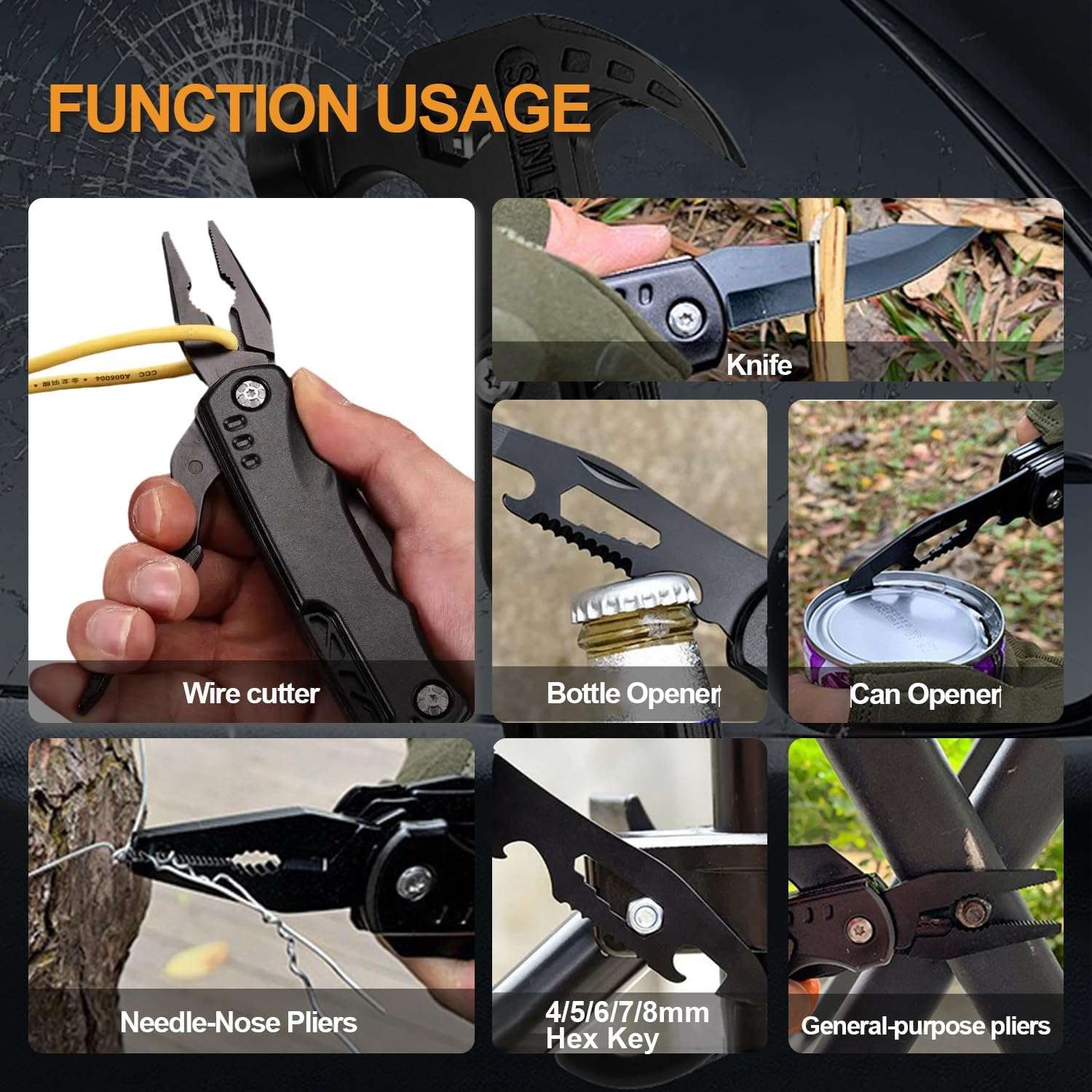 15 in 1 Multitool Hammer Multi Tool Survival Gear Multitool