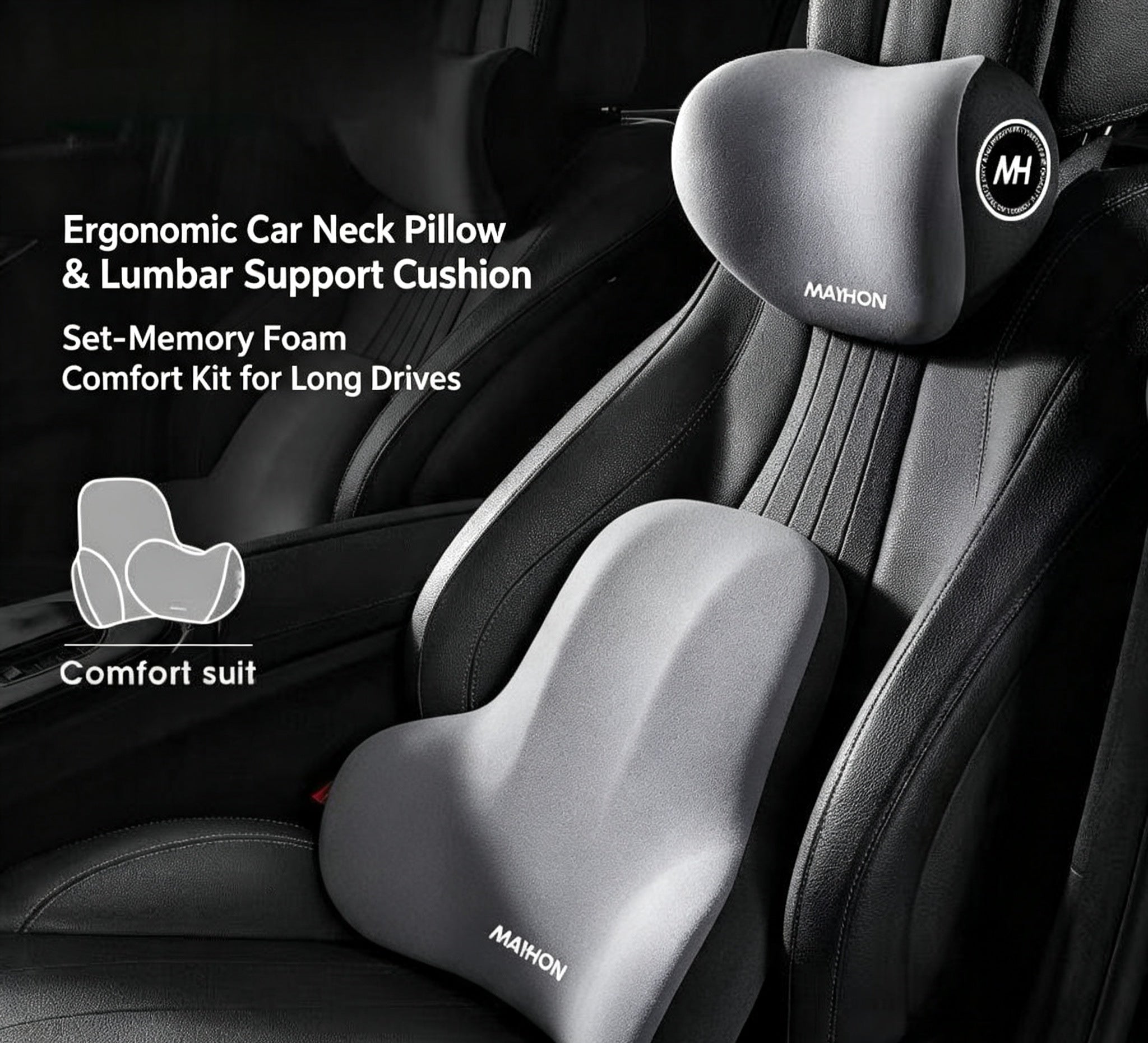Car Headrest & Lumbar Support Cushion