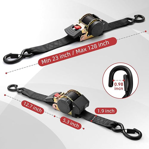 2pcs Retractable Ratchet Tie Down Straps